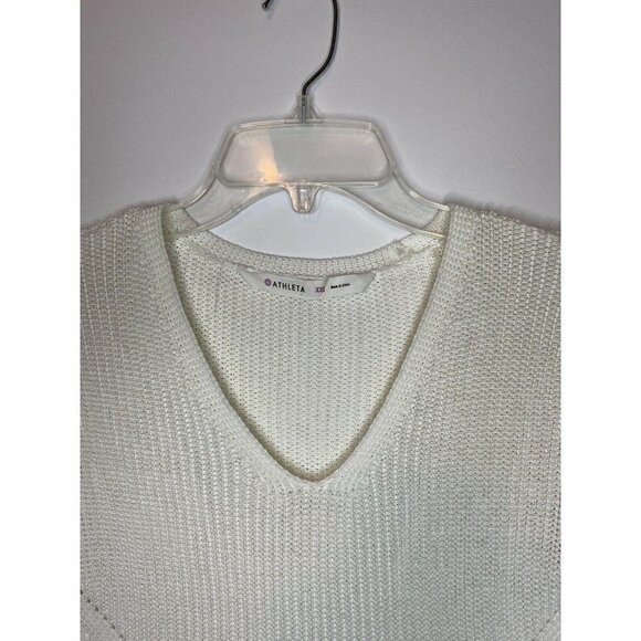 Athleta XXS White Waffle Knit Cotton Blend V-Neck Tunic Sweater Hi-Low - Picture 3 of 5